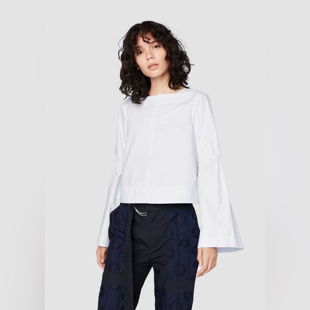 DEREK LAM 6 white Boxy cotton poplin bell sleeve pull over
